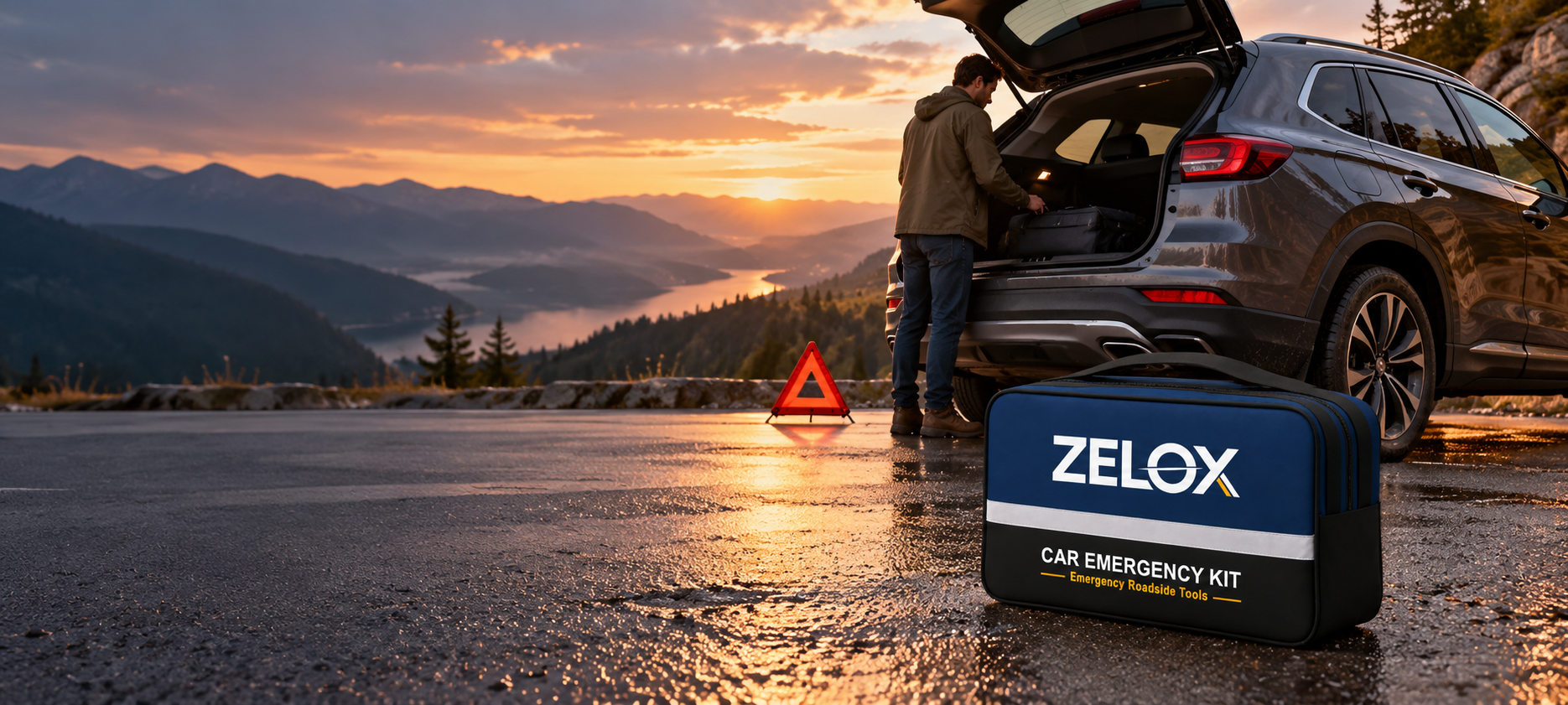 ZELOX roadside preparedness beside a vehicle